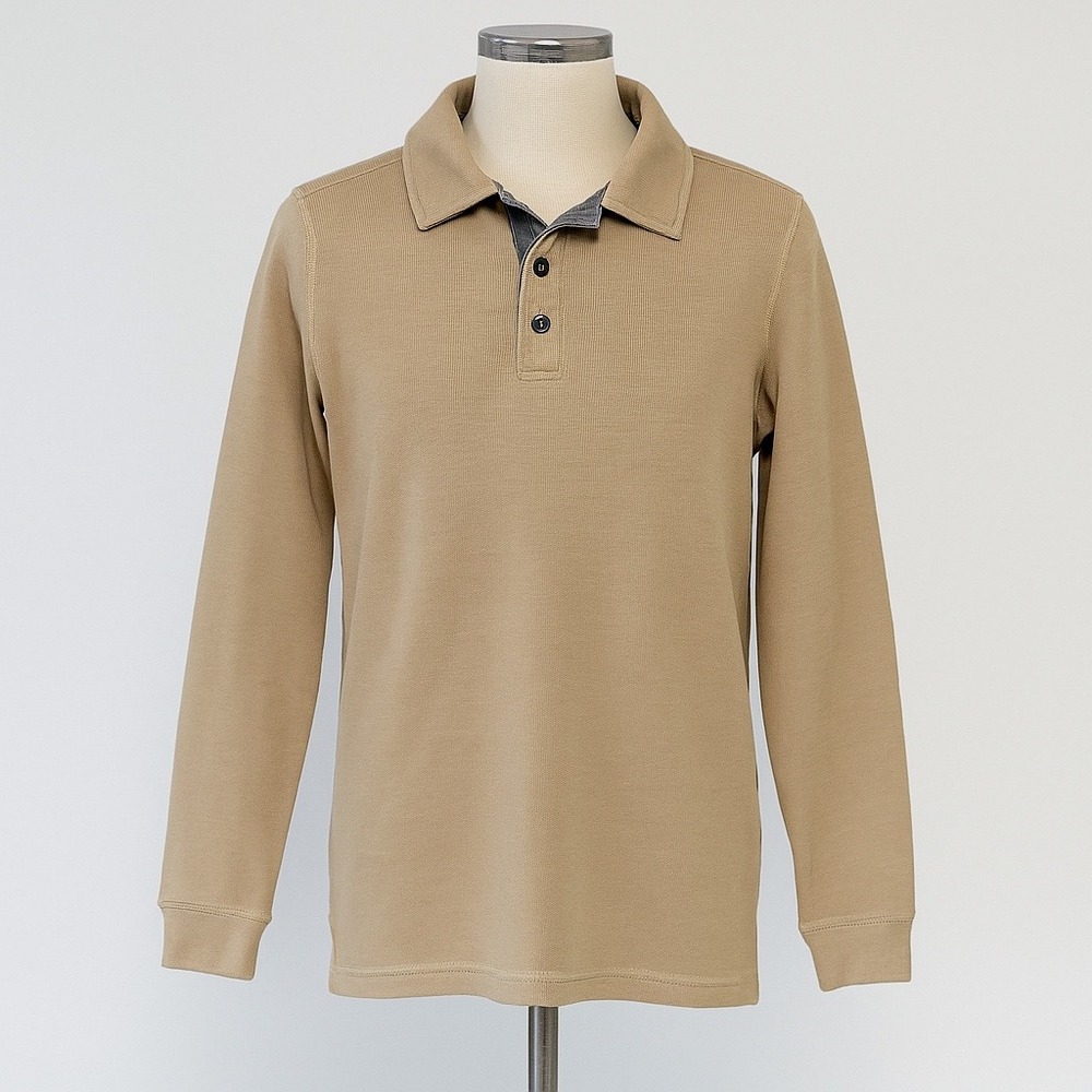 Norm Thompson Pullover Sweater Mens Medium Tan Khaki Lightweight‎ Polo L/S Golf